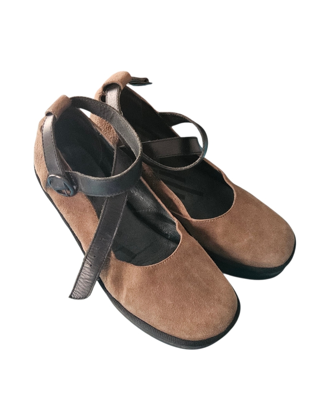 Fly London Brown Suede Mary Jane Platform Wedges Shoes Ankle Strap Size 9